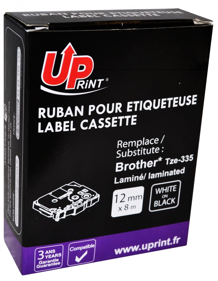 UP-BROTHER P TOUCH TZe 335 LAMINATED TAPE CASSETTE COMP- WHITE ON BLACK