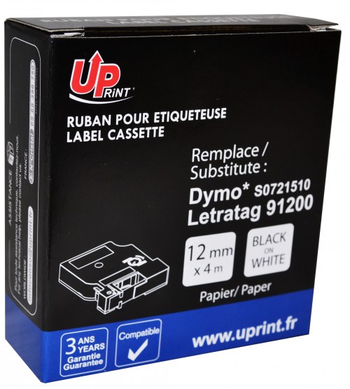 UP-DYMO LETRATAG PAPER TAPE CASSETTE COMP 91200-S0721510-BLACK ON WHITE
