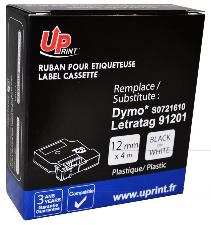 UP-DYMO LETRATAG PLASTIC TAPE CASSETTE COMP 91201-S0721610-BLACK ON WHITE