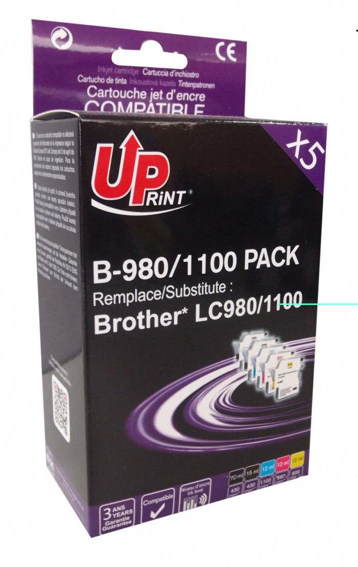 UP-B-980/1100-PACK 5|BROTHER UNIVERSELLE DCP 145/165-MFC290/490-LC980/1100 (2BK+