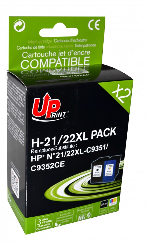 UP-H-21/22XL-PACK 2|HP C9351/C9352-N°21/N°22XL-REMA (BK+CL)