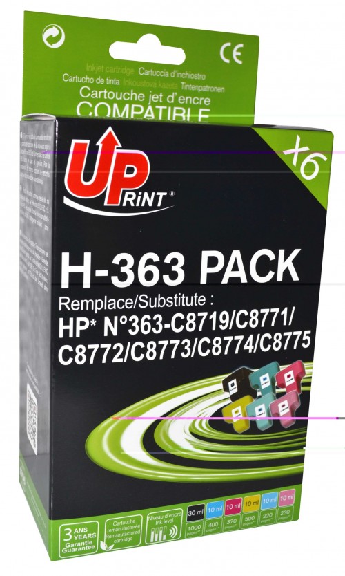 UP-H-363-PACK 6|HP C8719E/71/2/3/4/5-N°363-REMA (BK+C+M+Y+LC+LM)