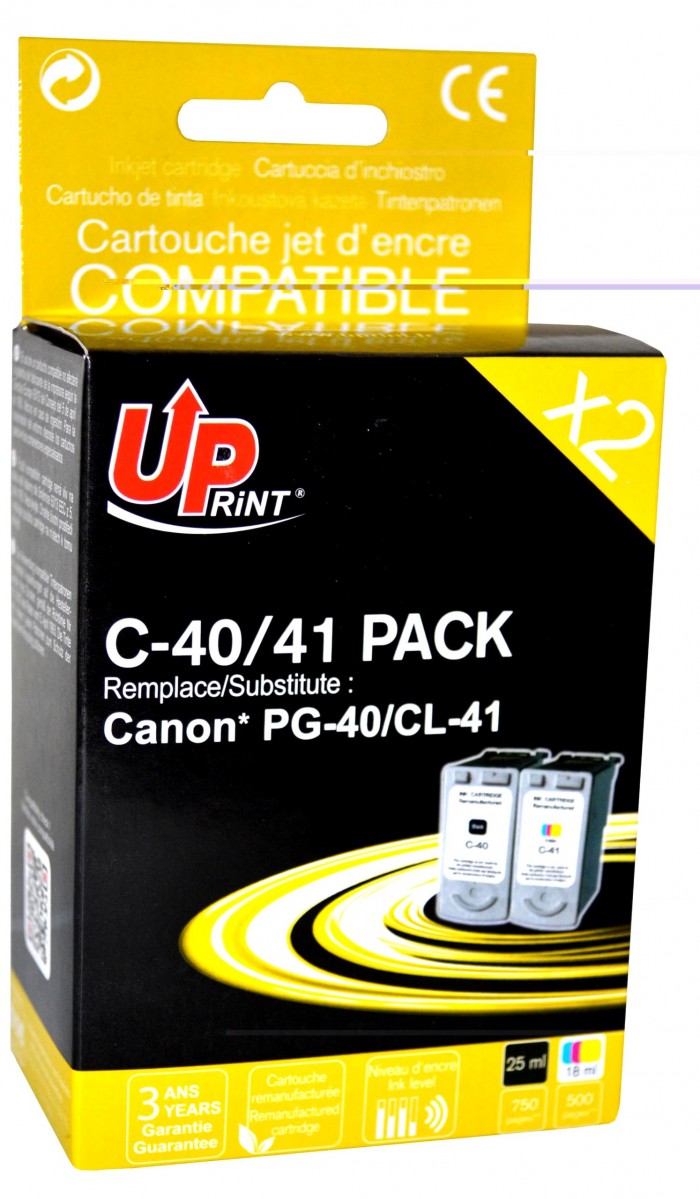 UP-C-40/41-PACK 2|CANON IP1200/1600-REMA-N°40/N°41 (BK+ CL)
