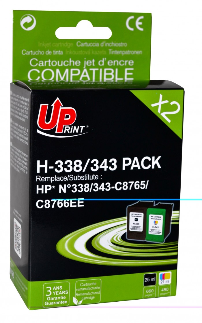 UP-H-338/343-PACK 2|HP C8765/66-N°338/N°343-REMA-(BK+CL)