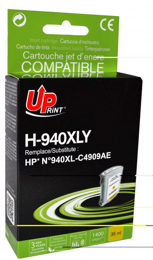 UP-H-940XLY-HP C4909-N°940XL-NEW CHIP-REMA-Y
