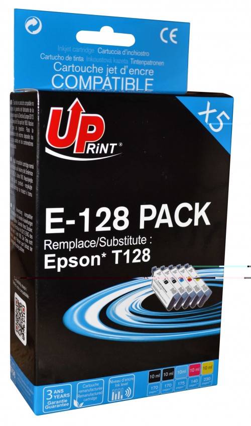 UP-E-128-PACK 5|EPSON STY S22/SX125-T128 (2BK+C+M+Y)-REMA