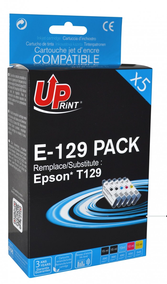 UP-E-129-PACK 5|EPSON STY B42/BX525/625/925-T129 (2BK+C+M+Y)-REMA