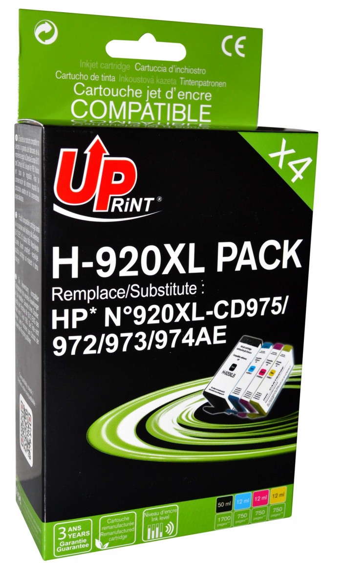 UP-H-920XL-PACK 4|HP CD975/972/973/974-N°920XL-REMA (BK+C+M+Y)