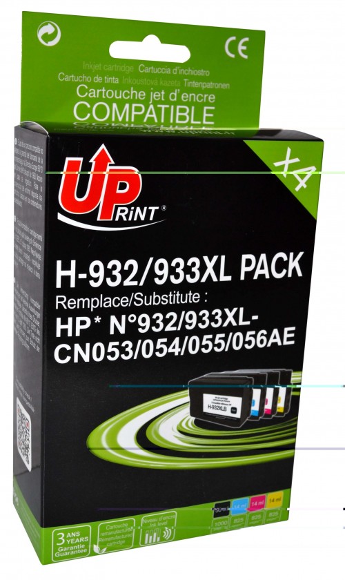 UP-H-932/933XL-PACK 4|HP CN053/54/55/56-N°932/933XL-REMA-CHIP V4 (BK+C+M+Y)