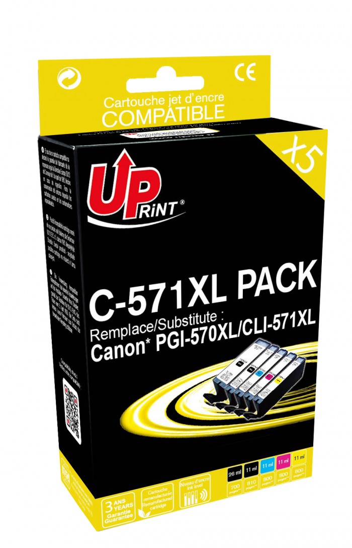 UP-C-571XL-PACK-CANON MG5750/7750-PGI 570/CLI 571XL-(2BK-C-M-Y)-REMA