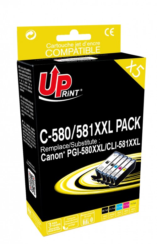 UP-C-580/581XXL-PACK 5-CANON TS6150/9150/TR7550-PGI580XXL/CLI581XXL-2BK/C/M/Y